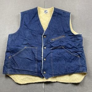 Vintage Come On Strong Vest Mens XL Blue Sherpa Lined Denim Workwear 70s